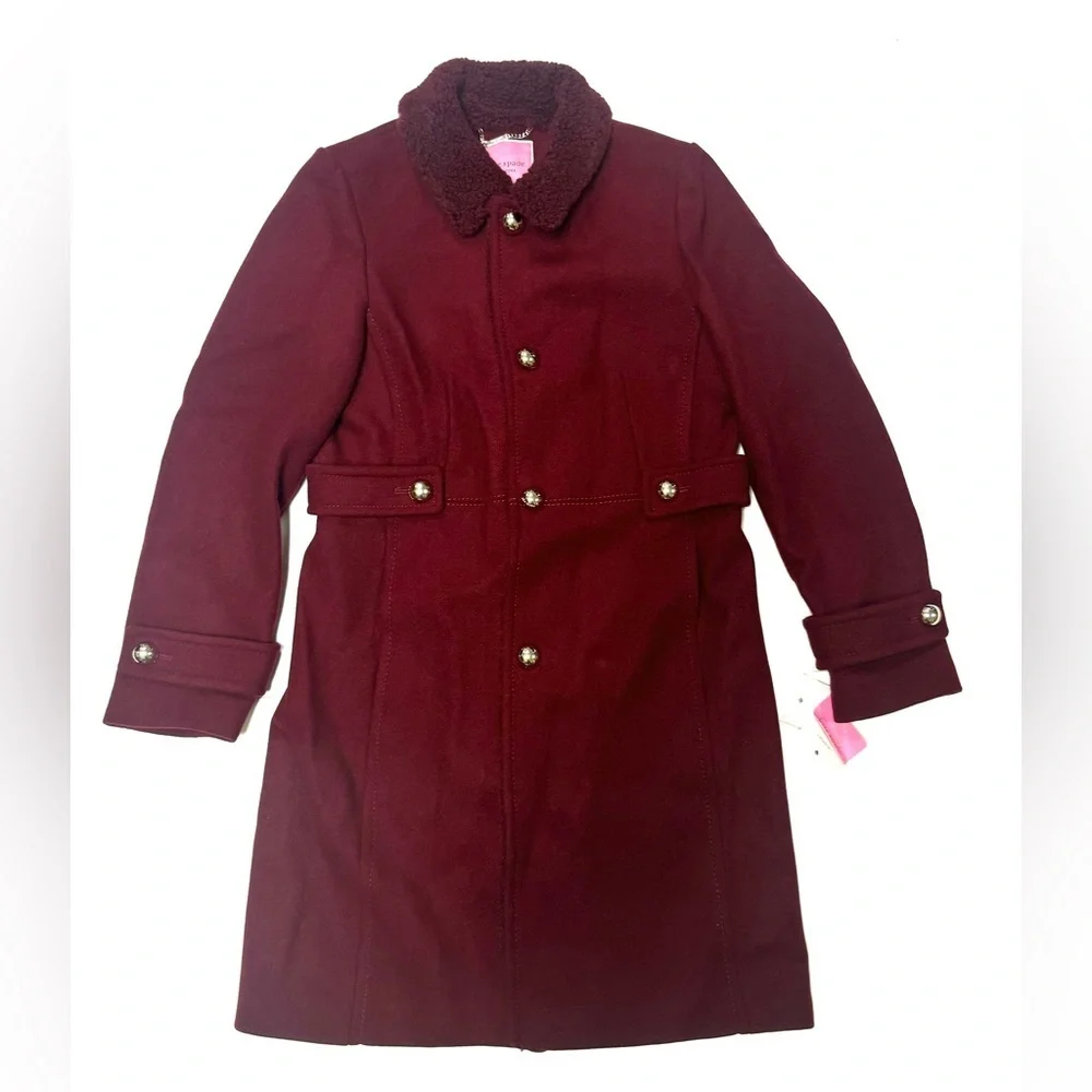Michael Kors Womens Sherpa Trimmed Wool Coat Red Size Medium